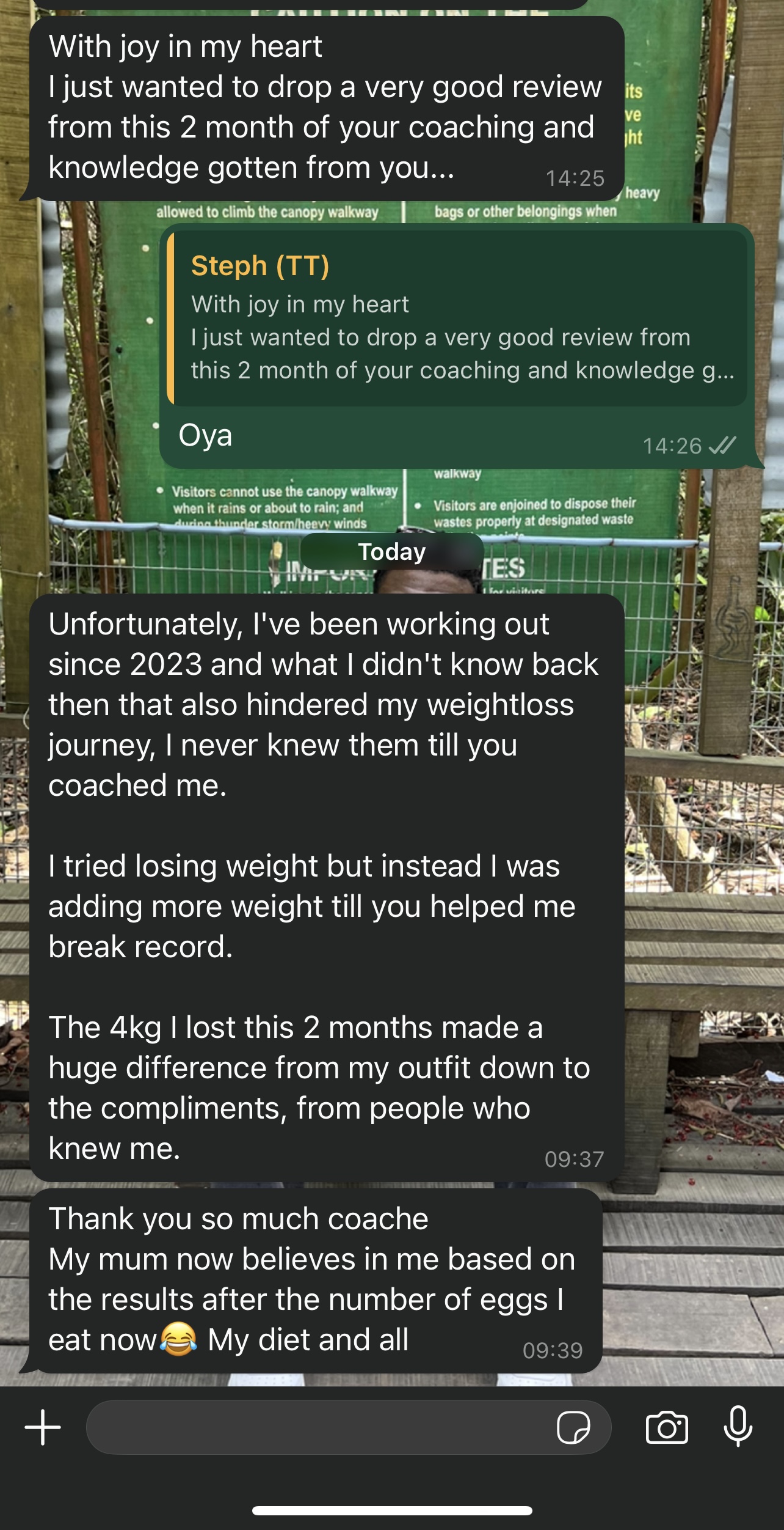 WhatsApp testimonial